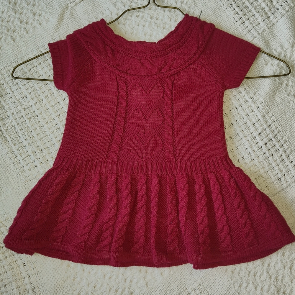 Red Heart Knit Sweater Short Sleeves Size 12 Months Christmas Holiday Party
